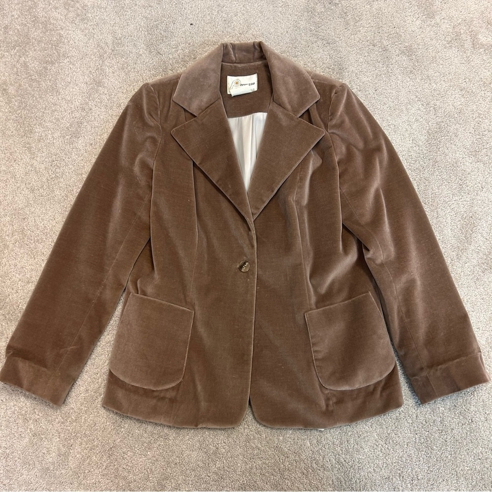 Perruzza vintage camel tan brown velvet single breasted blazer jacket🇨🇦 - Picture 6 of 11